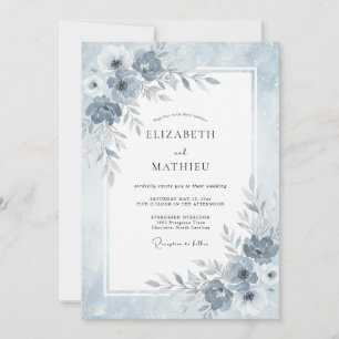 Convites Casamento de Inverno Etéreo Azul Empoeirado