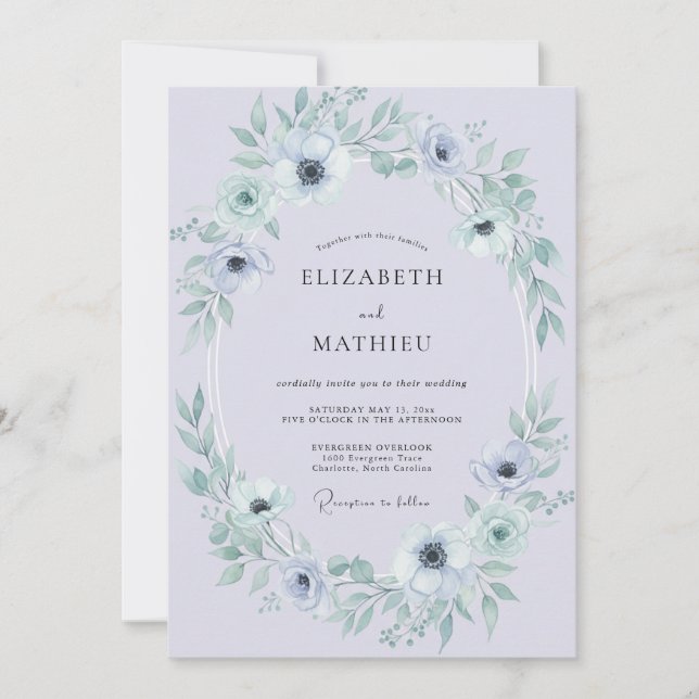 Convites Casamento de Inverno Etéreo com Lavanda Pálida (Frente)