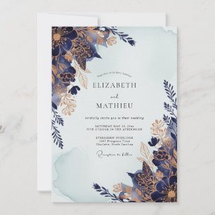 Convites Casamento de Inverno Exquisito em Dourado Marinho