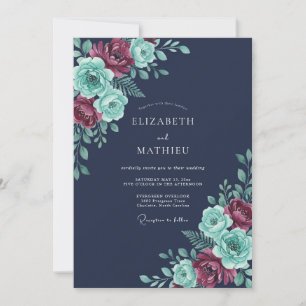 Convites Casamento de Inverno Exuberante Azul Naval