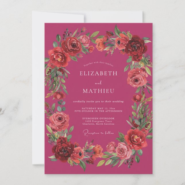 Convites Casamento de Inverno Exuberante Magenta (Frente)