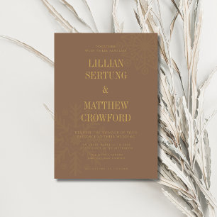 Convites Casamento de Inverno Floco de Neve Dourado Marrom