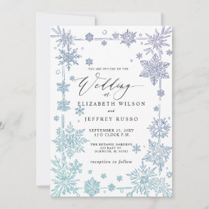 Convites Casamento de Inverno Flocos de Neve Azuis Elegante