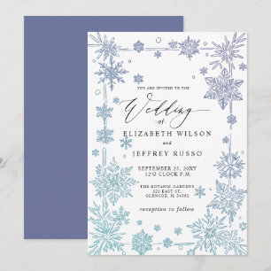 Convites Casamento de Inverno Flocos de Neve Azuis Elegante