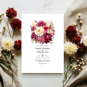 Convites Casamento de Inverno Floral com Granada e Creme