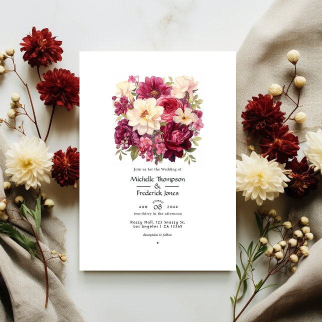 Convites Casamento de Inverno Floral com Granada e Creme (Criador carregado)