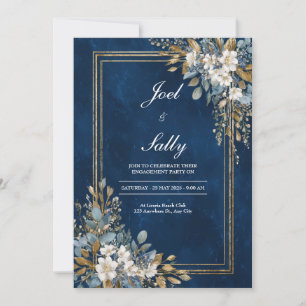 Convites Casamento de Inverno Floral com Mármore Azul Marin