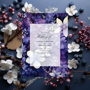 Convites Casamento de Inverno Floral Roxo, Azul Marinho e P