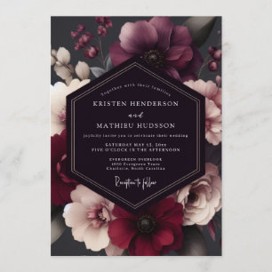 Convites Casamento de Inverno Floral Tinto Borgonha