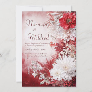 Convites Casamento de Inverno Floral Vermelho Branco Carmes