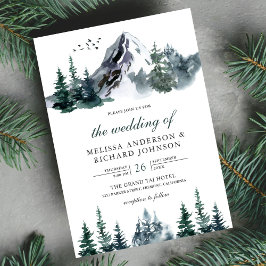 Convites Casamento de Inverno Floresta Montanhosa Aquarela 