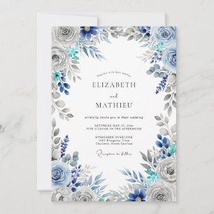 Convites Casamento de Inverno Gelado Azul Aço