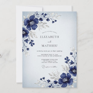 Convites Casamento de Inverno Glacial Azul Marinho