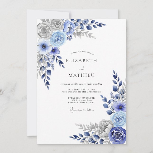 Convites Casamento de Inverno Grandioso Azul Marinho (Frente)