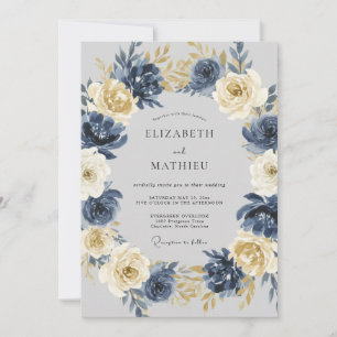 Convites Casamento de Inverno Ilustre Azul Marinho