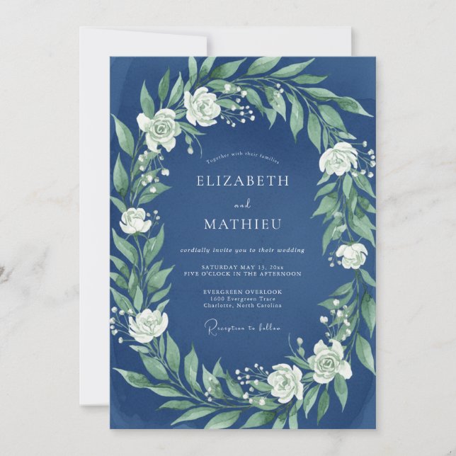 Convites Casamento de Inverno Impecável Azul Marinho (Frente)