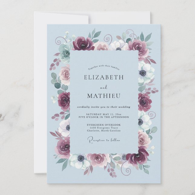 Convites Casamento de Inverno Imperial Borgonha (Frente)