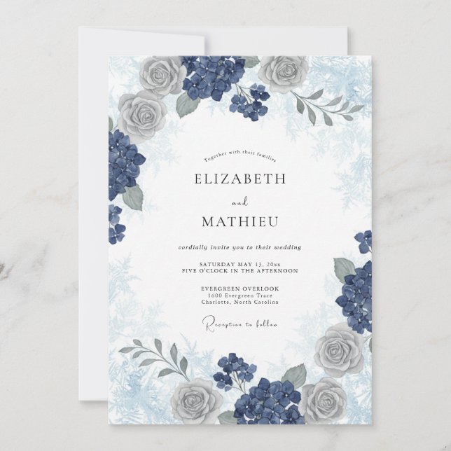Convites Casamento de Inverno Indigo Frosty (Frente)