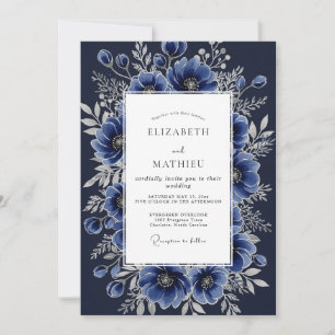 Convites Casamento de Inverno Luxuoso Azul Meia-Noite