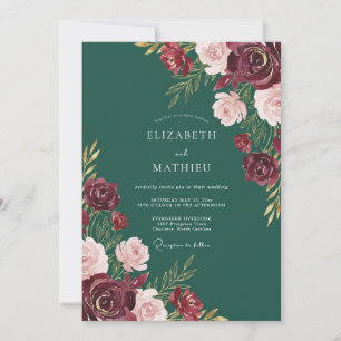 Convites Casamento de Inverno Luxuoso Verde Esmeralda