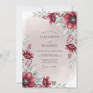 Convites Casamento de Inverno Luxuriante Vermelho Cranberry