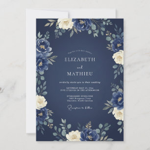 Convites Casamento de Inverno Magnífico Azul Marinho