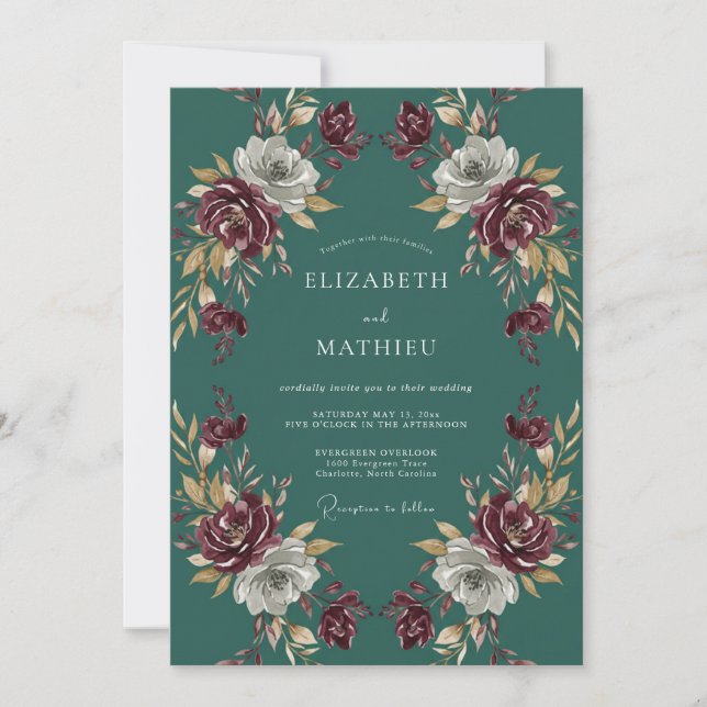 Convites Casamento de Inverno Magnífico em Verde-azulado (Frente)