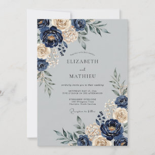 Convites Casamento de Inverno Majestoso Azul Marinho