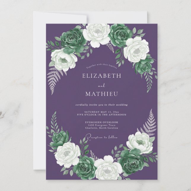 Convites Casamento de Inverno Mal-humorado Deep Purple (Frente)