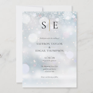 Convites Casamento de Inverno Monograma Elegante Dourado Pr