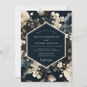 Convites Casamento de Inverno Opulento Azul Meia-Noite