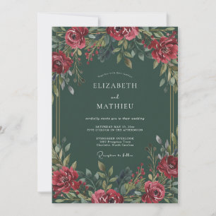 Convites Casamento de Inverno Opulento Verde Escuro