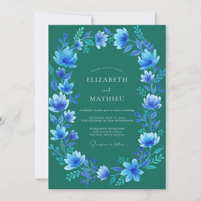 Convites Casamento de Inverno Ornado de Verde-água (Frente)