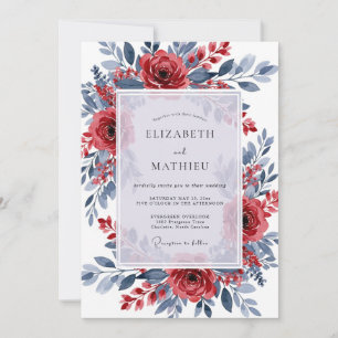 Convites Casamento de Inverno Ornamentado em Crimson Slate