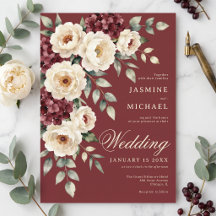 Casamento de Inverno Peônia Aquarela Borgonha Mal-