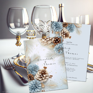 Convites Casamento de Inverno Pinhas Moderno Azul Marrom Br