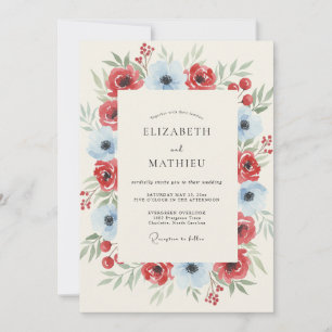 Convites Casamento de Inverno Pintado a Vermelho Azul