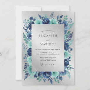Convites Casamento de Inverno Prateado Azul-Marinho Gelado