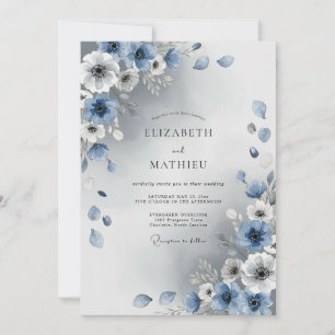 Convites Casamento de Inverno Radiante em Azul Empoeirado