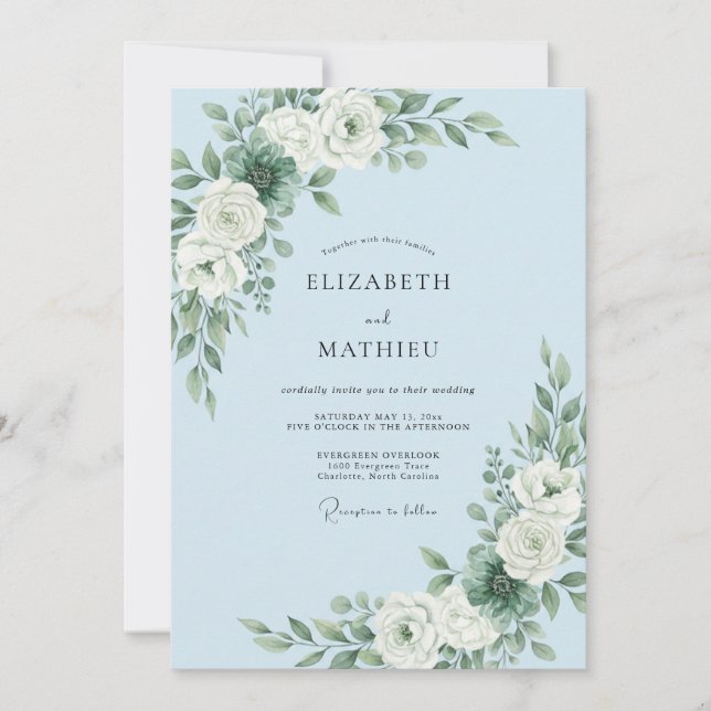 Convites Casamento de Inverno Refined Azul Céu (Frente)