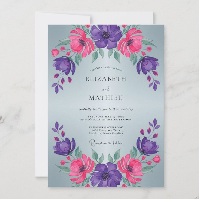 Convites Casamento de Inverno Roxo Magenta Vibrante (Frente)