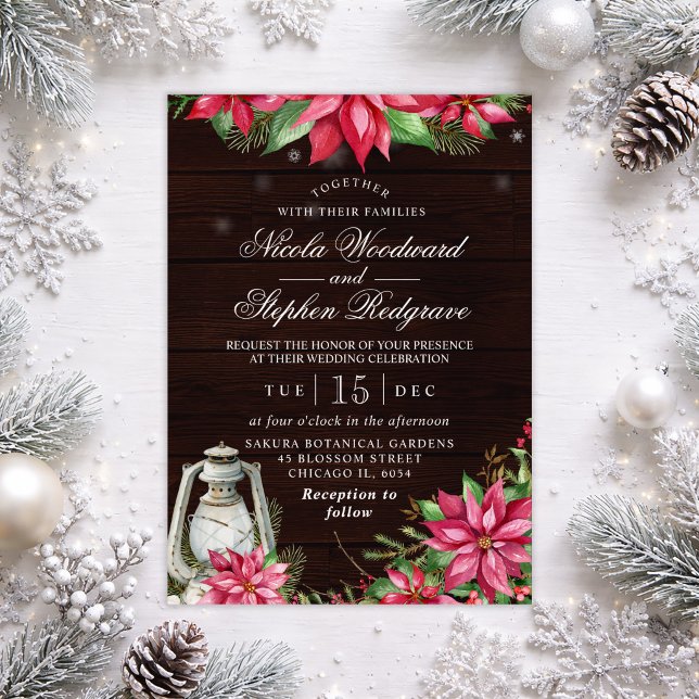 Convites Casamento de Inverno Rústico com Poinsettia (Criador carregado)