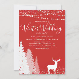 Convites Casamento de Inverno Rústico Veado Floresta Vermel