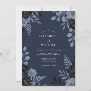 Convites Casamento de Inverno Silencioso Azul Naval