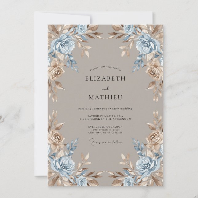 Convites Casamento de Inverno Soberbo em Taupe (Frente)