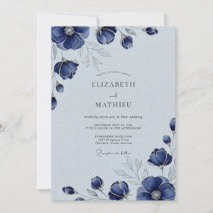 Convites Casamento de Inverno Sofisticado Azul Marinho