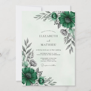 Convites Casamento de Inverno Sofisticado Verde Esmeralda