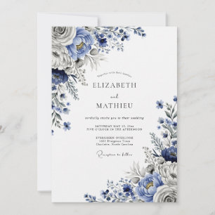 Convites Casamento de Inverno Sublime em Azul Aço