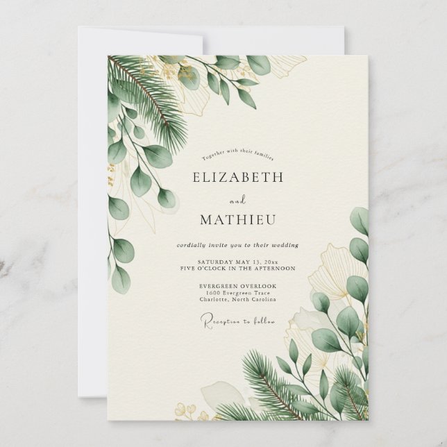 Convites Casamento de Inverno Verde Musgo Luxuriante (Frente)