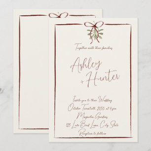 Convites Casamento de Inverno Vermelho Borgonha Rústico com